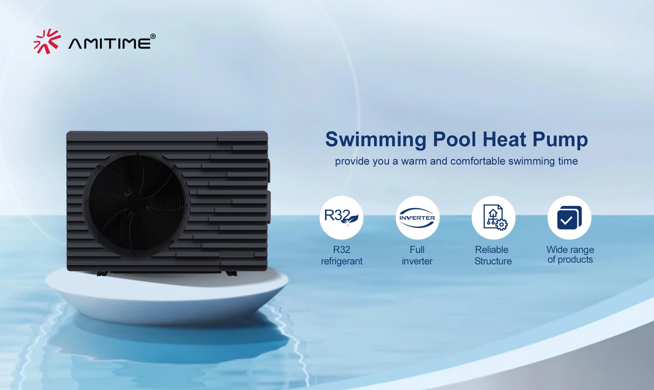 AMITIME Pisces FI swimming pool heat pump — Usher in a tranquil and comfortable swimming pool experience 